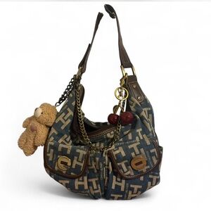 Tommy Hilfiger Monogram Blue and Brown Shoulder Bag